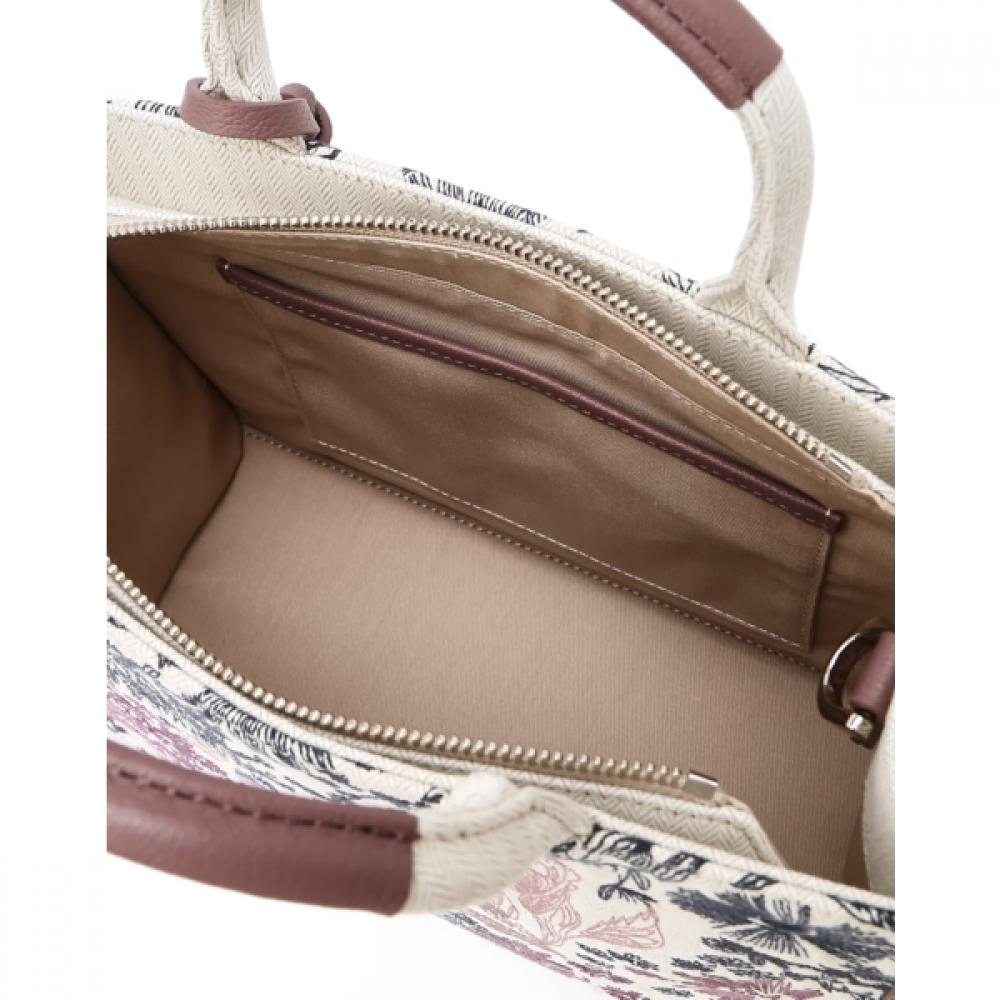 DakS Burgundy Flower Embroidery Jacquard Tote Bag S