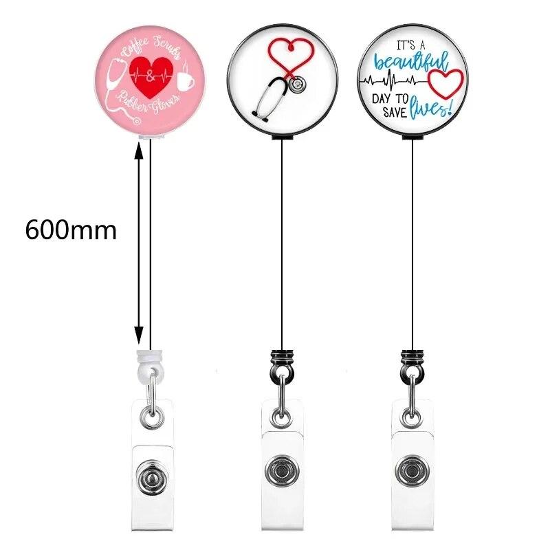 Розовый стетоскоп «Любовь», легко вытаскиваемый зажим для бейджа Porta Credencial, значок медсестры, катушка, ремешки, держатель для бейджа, выдвижной брелок