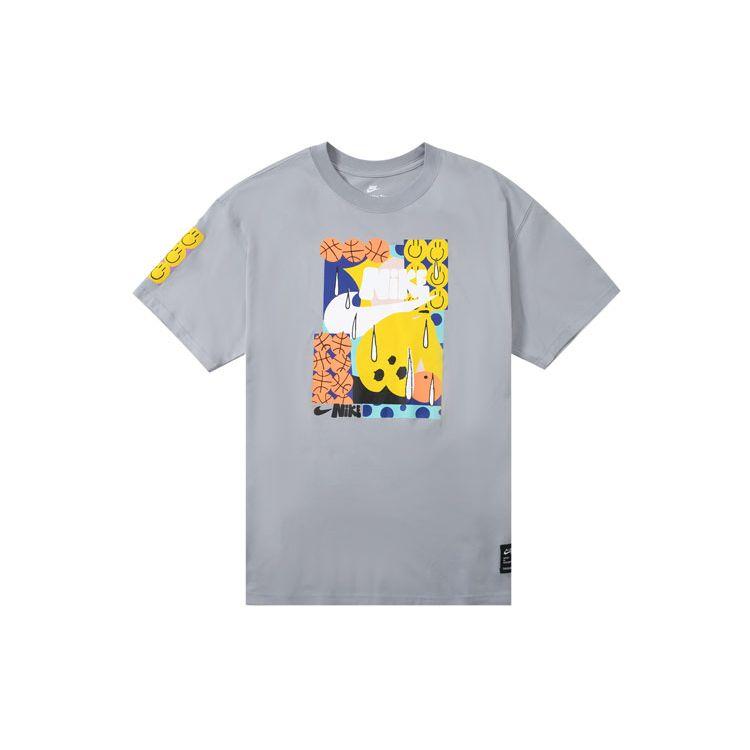 Nike Дышащая спортивная футболка со смайликом и баскетбольным принтом из мультфильма, мужские топы с короткими рукавами, волко-серый DQ1013-012