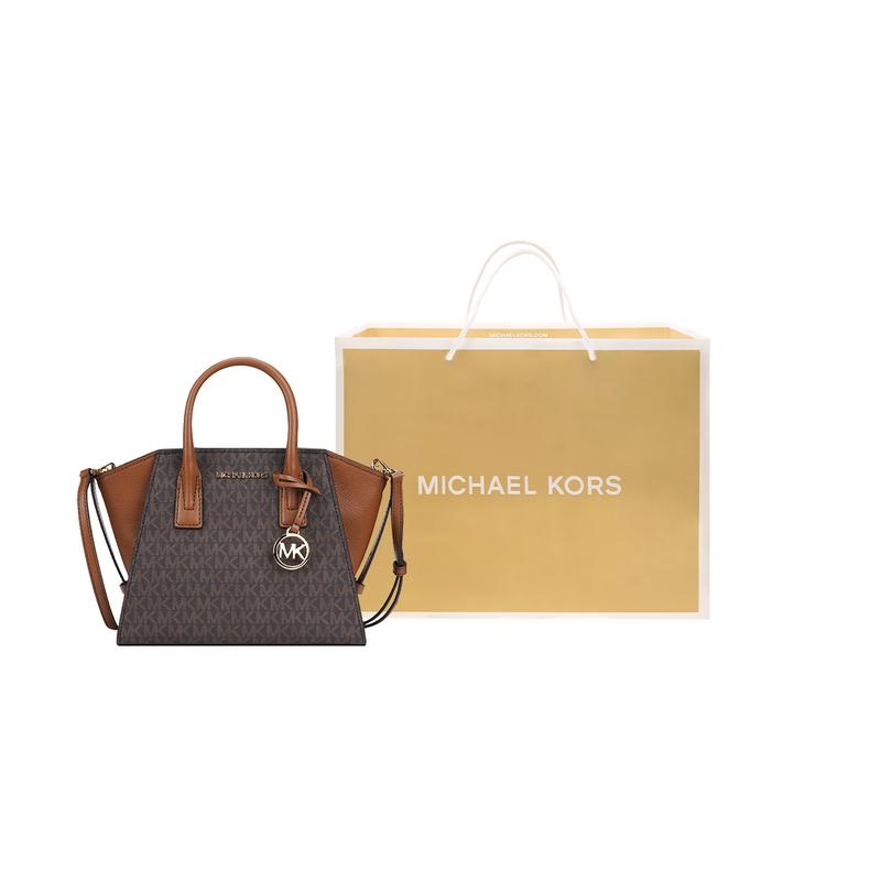Michael Kors Аврил классическая пресбиопическая цветовая комбинация ушная сумка наплечная сумка через плечо холщовая и кожаная сумка ручная кладь маленький размер женская желудево-коричневая