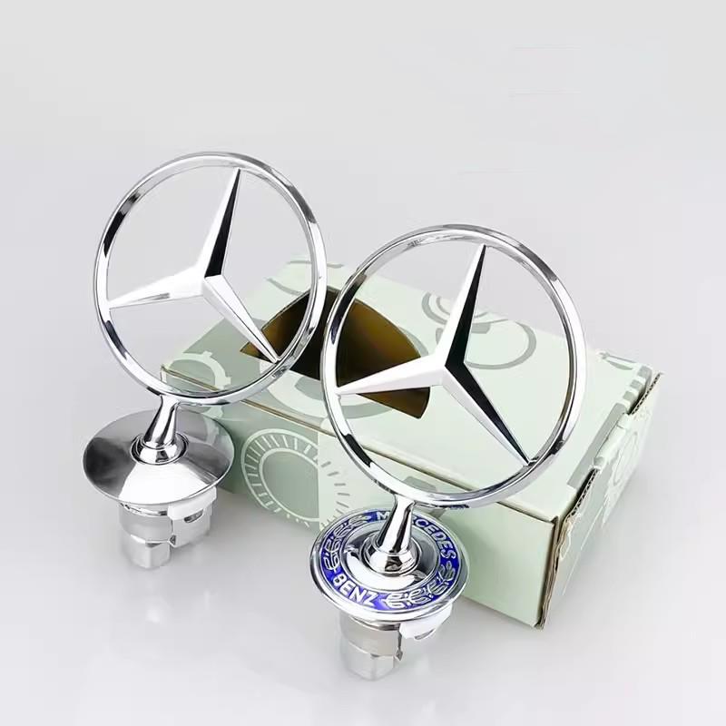 CRE1 Car Sticker Standard 44mm 3D Metal Blue Chrome Star Bonnet Hood Emblem Badge Polished Bright Chrome Surface For Mercedes Benz W2