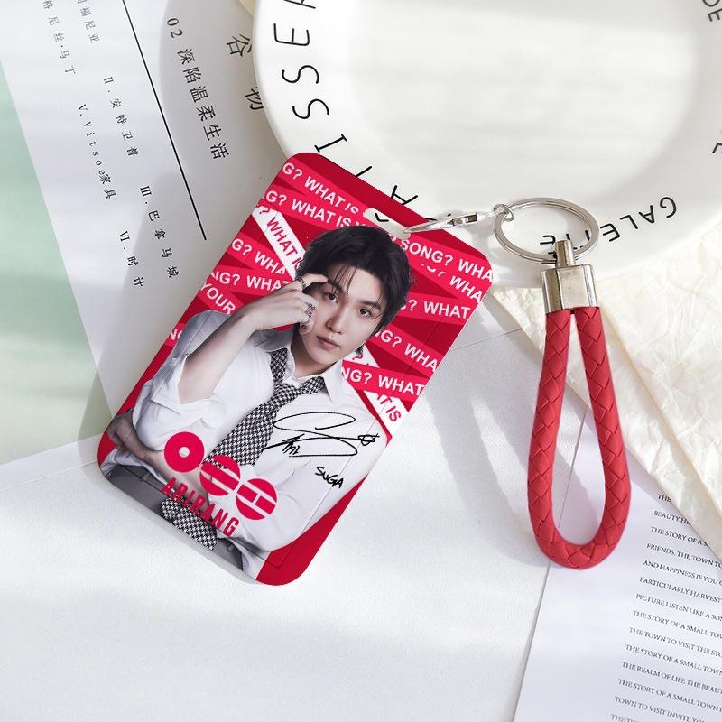 BTS Sliding Photocard Holder, Protective ID Badge Card Case with Braided Keychain Strap, Student Campus Bus Meal Card Protector Merch for ARMY
