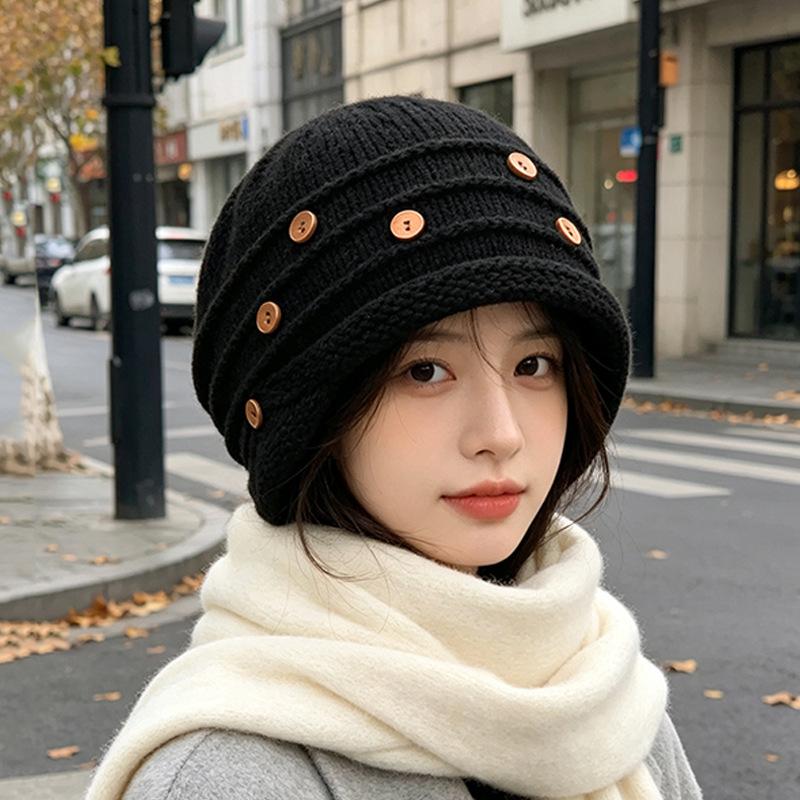 Women S Warm Knit Hat With Ear Flaps Buttons For Fall Winter Large Size