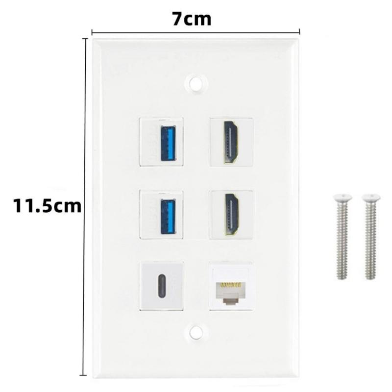 HDTV Keystone Настенная панель Cat6 2xUSB3.0 1x Type C 1x CAT6 RJ45 Ethernet Тип Порта HDTV Декоративная Панель-Разветвитель