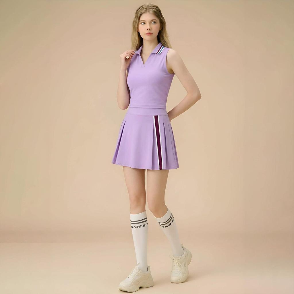 2026 Tennis Skirt Sports Suit For Women, Polo Neck, Contrast Color, Anti-Exposure, Quick-Dry, Badminton And Golf Set