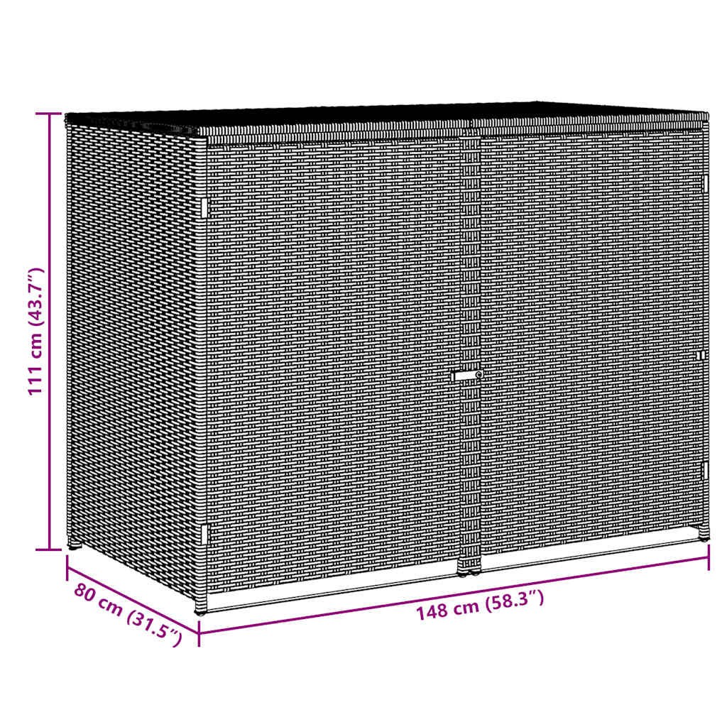 2 Bin Waste Bin Enclosure in Black Poly Rattan 148 x 80 x 111 cm