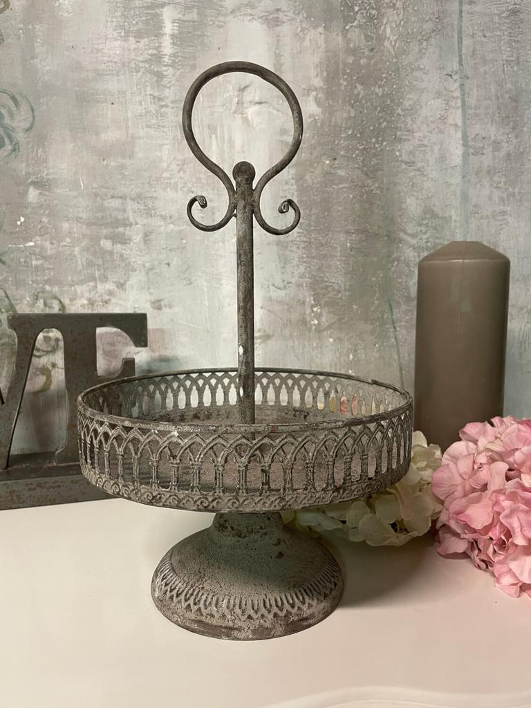 Decorative platter on a leg with a handle metal fruit tray