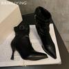 Кожаные женские ботильоны на высоком каблуке с острым носком, сексуальная дизайнерская обувь 2025 года, трендовая зимняя мода, новые туфли-лодочки в готическом стиле Botas De Mujer