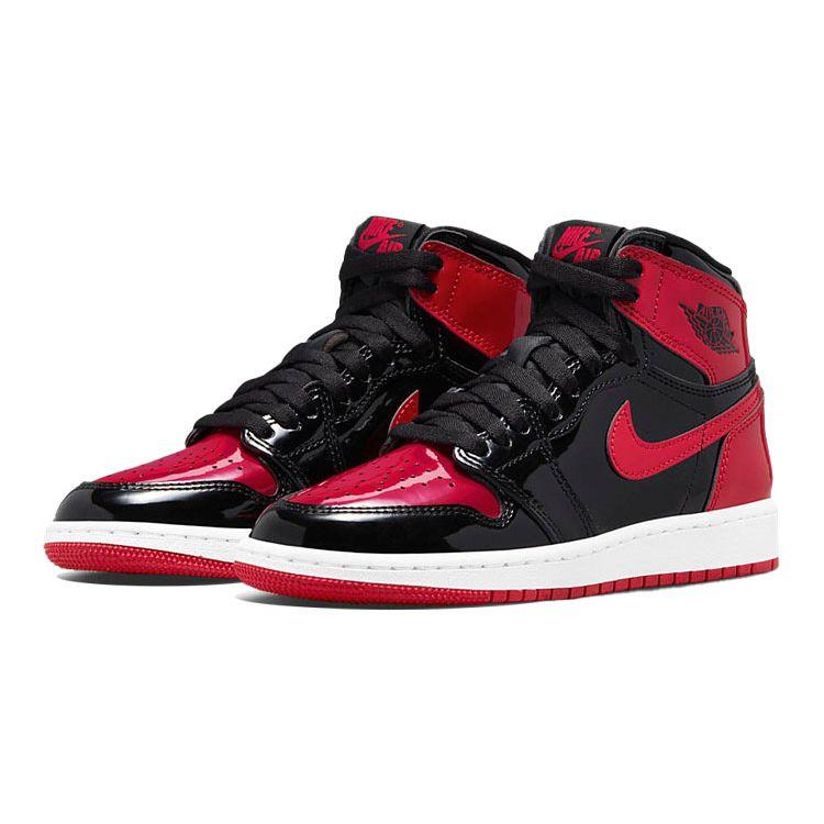 Детские кроссовки Air Jordan 1 Retro High OG GS Patent Bred Black White Varsity-Red 575441-063