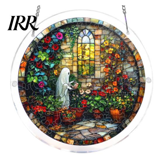 Acrylic Jigsaw Puzzle Art Halloween Suncatcher, Stained Glass Style DIY Sun Suncatcher Catcher Puzzles, Gothic Window Hanging Ornament for Home