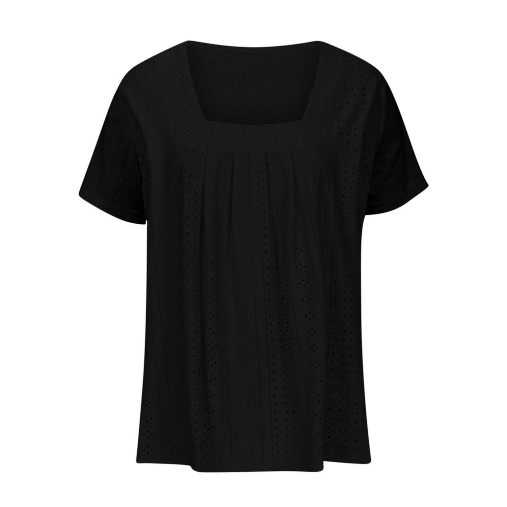 Летний свободный повседневный однотонный топ с квадратным вырезом и короткими рукавами, универсальные женские футболки