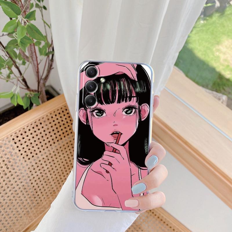 Мягкий прозрачный силиконовый чехол Comic Girl для Xiaomi Redmi Note 13 Pro 13C Samsung A35 A55 M35 S24 Huawei Honor 200 iPhone Camera Защитный противоударный чехол