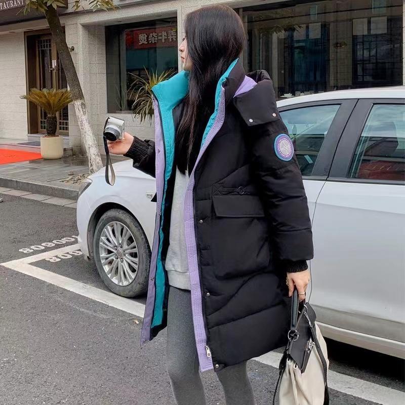 Зимняя женская куртка средней длины из плотного хлопка и пальто с капюшоном в стиле пэчворк