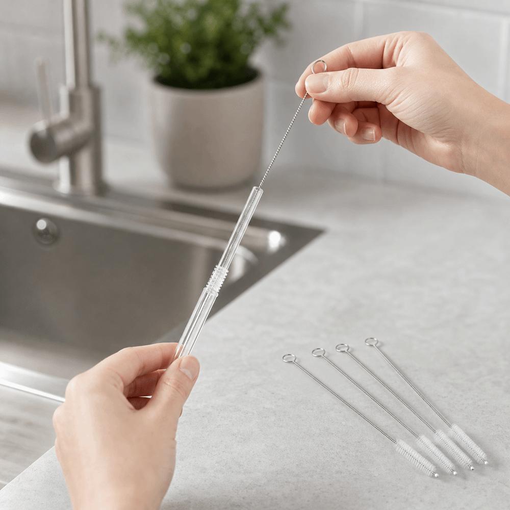 5pcs Soft Hair Tube Cleaner Brush Stainless Steel Handle Bottle Cleaning Brush For Straw Bottles