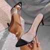 Модные женские сандалии 2025 Новые прозрачные сандалии на высоком каблуке Женские Высококачественные Роскошные Сандалии со стразами с открытым носком Сексуальные для выпускного вечера Вечерние Женская обувь