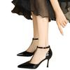 New Fashionable Lacquer Leather T-shaped Pointed Fine Straw Shoes French High Heels One Button Baotou Sandals