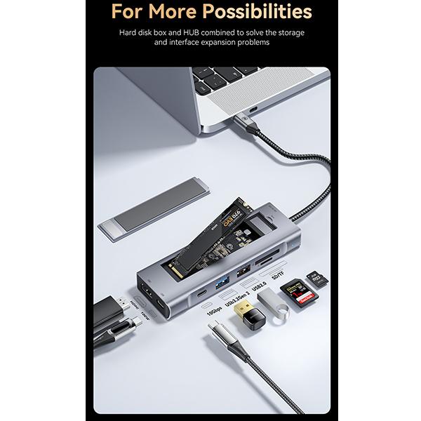 Essager USB-концентратор 8-в-1 с функцией хранения диска USB Type-c к HDMI-совместимой док-станции для ноутбука Macbook Pro Air M1 M2