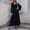 Women's Fashionable Solid Color V-neck Long Sleeved Slit Dress