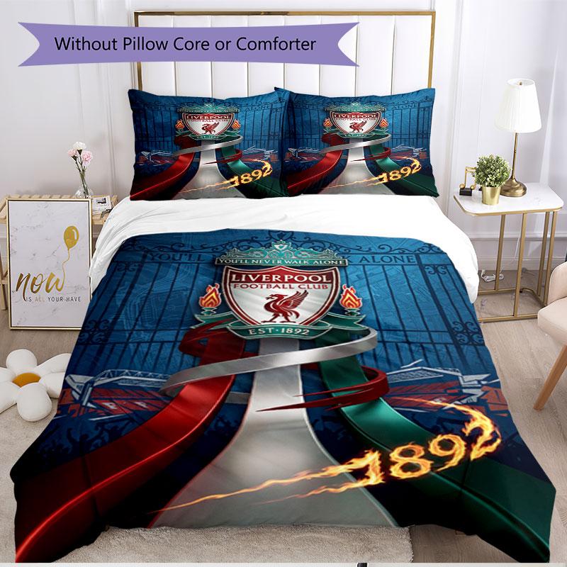 3pcs Duvet Cover Set (1*Duvet Cover + 2*Pillowcase, Without Core), Liverpool Football Club Print Soft All‑Season Bedding Set, Home Bedroom Decor Gift