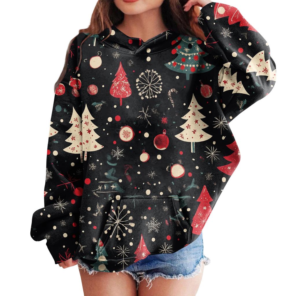 Sweatshirts For Teen Girls Hoodies Long Sleeve Drawstring Pullover Cute Oversized Hoodie Christmas Day
