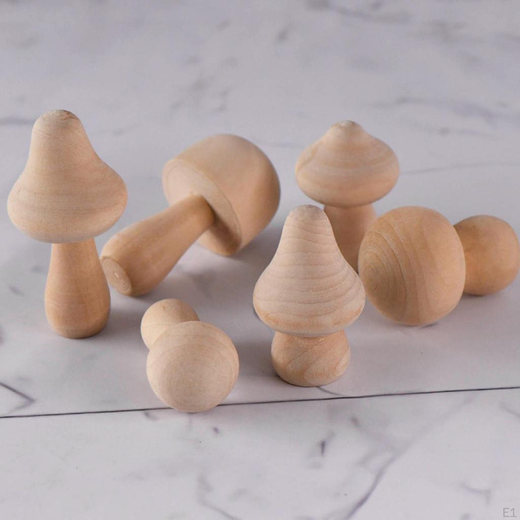 10x Unfinished Mushroom Micro Plain Wooden for DIY Children Crafts Landscape