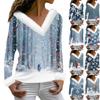 Women's Fashion Casual Long Sleeve V-Neck Christmas Printed Plush Top