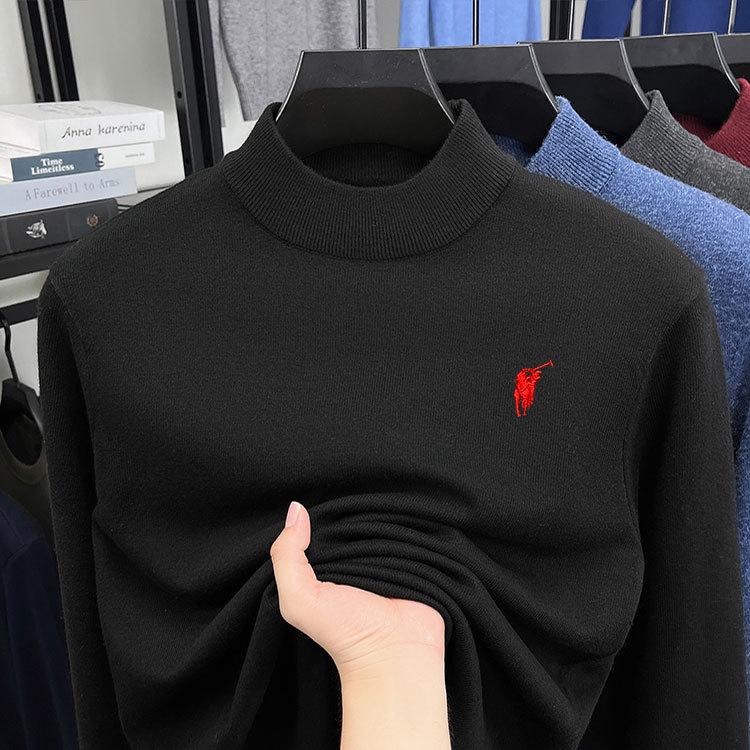 Men's Thickened Wool Sweater 450g - Autumn/Winter 2025 Fashion Embroidered Base Layer