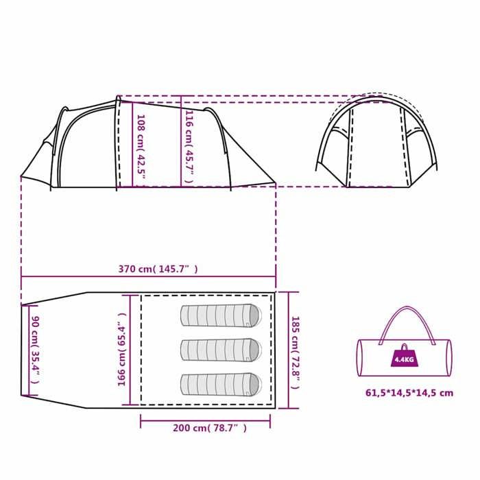 VidaXL Tente de Camping 4 Personnes, Tente d'Ombrage avec Sac de Transport, Auvent Portable avec Parois Latérales pour 94391