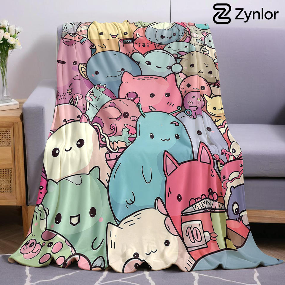 Doodle Creature Ultra Soft Sherpa Fleece Blanket Fluffy Warm Halloween Cozy Throw for Sofa Couch Bedroom Gift All season