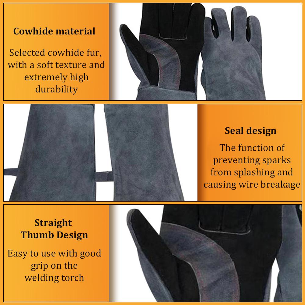 Перчатки extreme fire and heat resistant кожаные перчатки с алюминиевой фольгой изолированные подходят для барбекю, аргонодуговой сварки, MIG