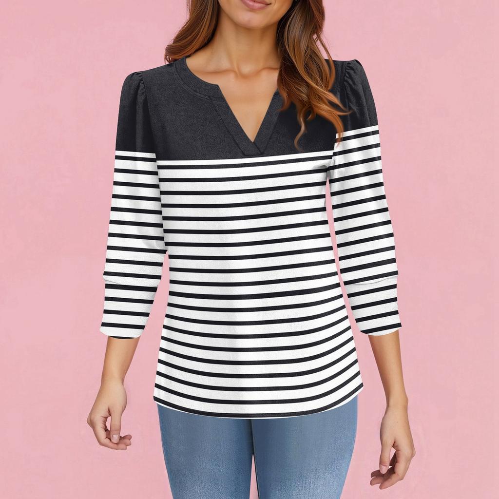 Women's Fashion Casual 3/4 Sleeve Print Shirt Women's V-Neck Tops