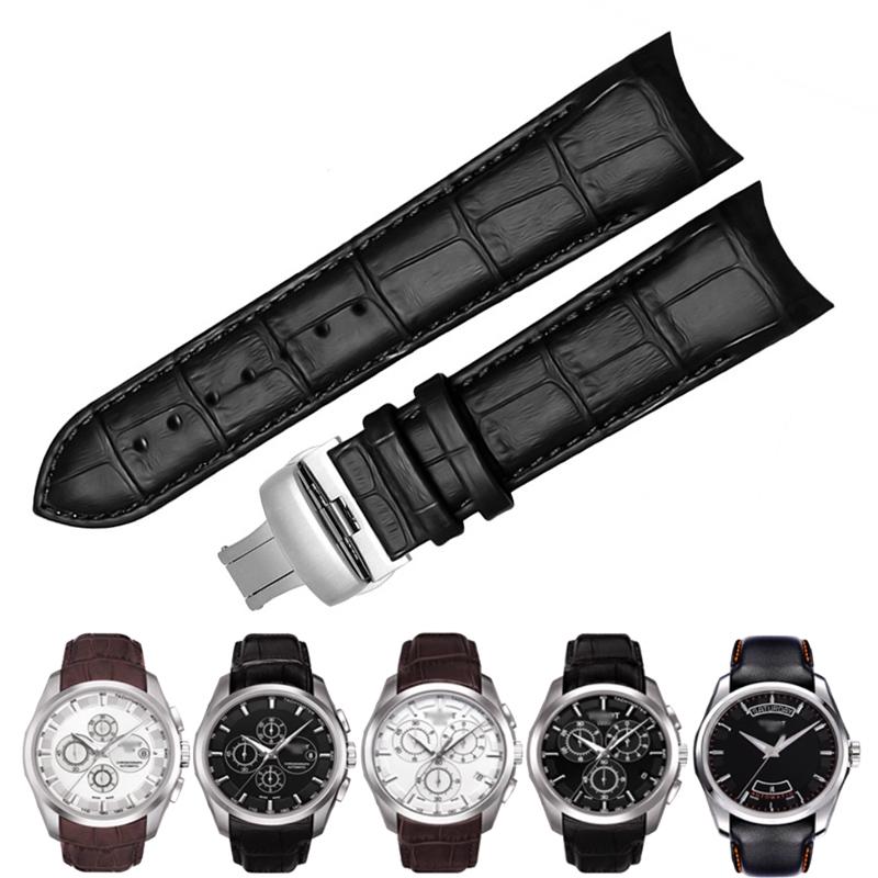 Изогнутый Кожаный Ремешок для Часов 22мм 23мм 24мм для Tissot Couturier T035 Ремешок для Часов Стальная Пряжка Браслет на Запястье