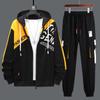 Autumn Men's Fashion Printed Hooded Jacket Casual Pants Two-Piece Set