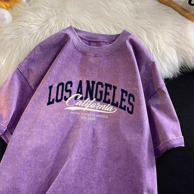 Калифорния Основана в 1850 году Лос-Анджелес Футболка Мужская Мода Уличная Футболка Хлопок Ретро Выстиранная Короткий Рукав Футболки с Круглым Вырезом Мужские