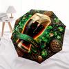 St. Patrick's Day Irish Stout Beer Mug with Shamrock Design Umbrella, Cute Umbrella with Cute Design, Portable 3-Fold Compact Umbrella for Men & Women