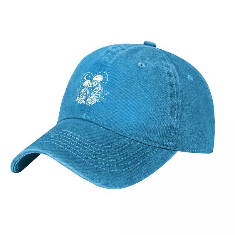 Skull Flower Embroidered Washed Cotton Baseball Cap Vintage Unisex Adjustable Hat for Daily Casual Wear