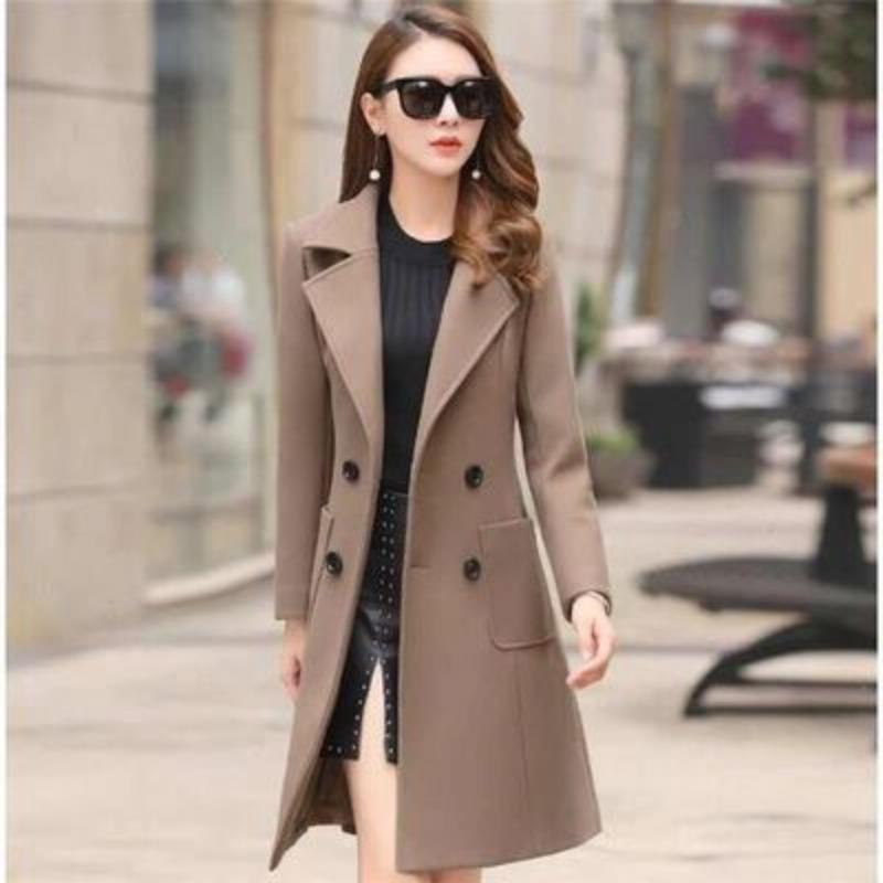 YYFS Women's Fashion Casual Fall Winter Solid Color Print Long Sleeve POLO Neck Coats