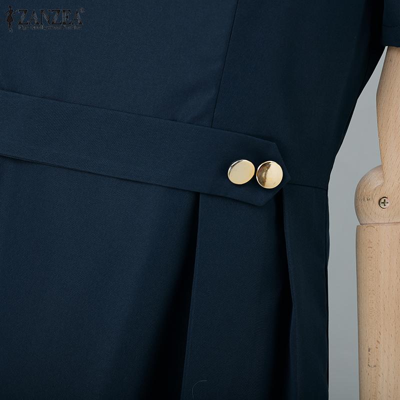 ZANZEA Женское повседневное летнее платье с круглым вырезом и коротким рукавом