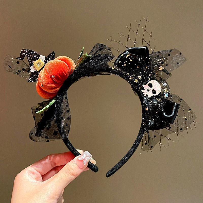 Halloween Witch Headband: Ghost Festival Dark Party Decoration with Skull, Pumpkin, and Funny Lace Bow Antlers Hair Accessories