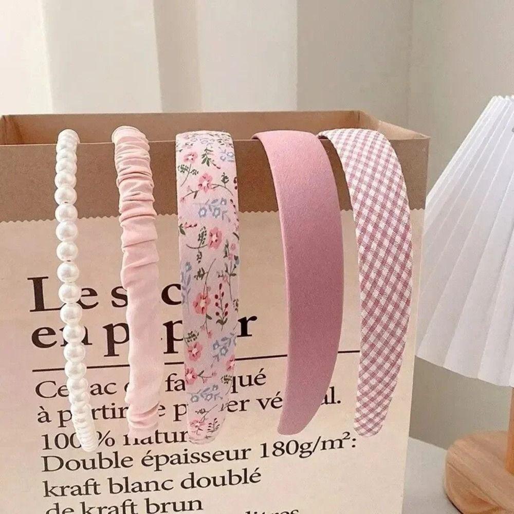 5/7Pcs Anti-slip Floral Plaid Hairband Sweet Cute Ladies Hair Accessories Use for Face Washing