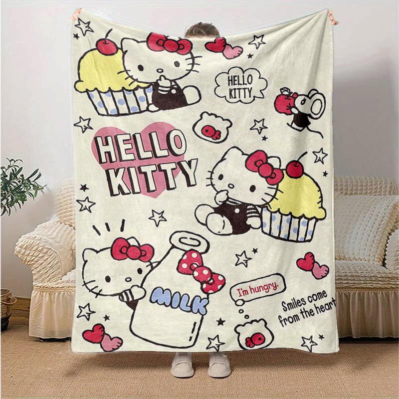 1pc Dessert Design Hello Kitty Blanket, Home Decor, Gift Idea, Suitable for All Seasons,Living Room, Travel, Camping, Car Blankets, Beach, Office Naps