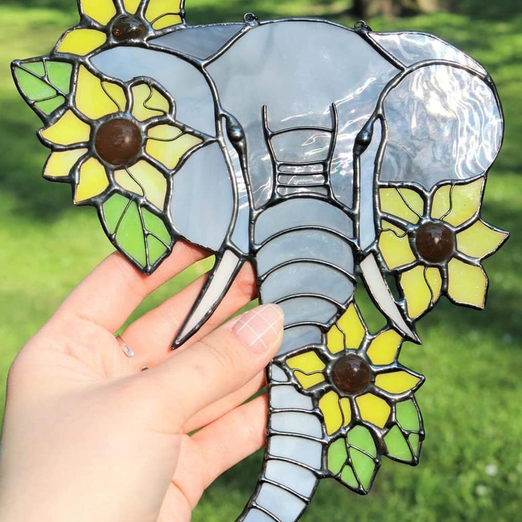 Elephant Sunflowers Window Hanging
