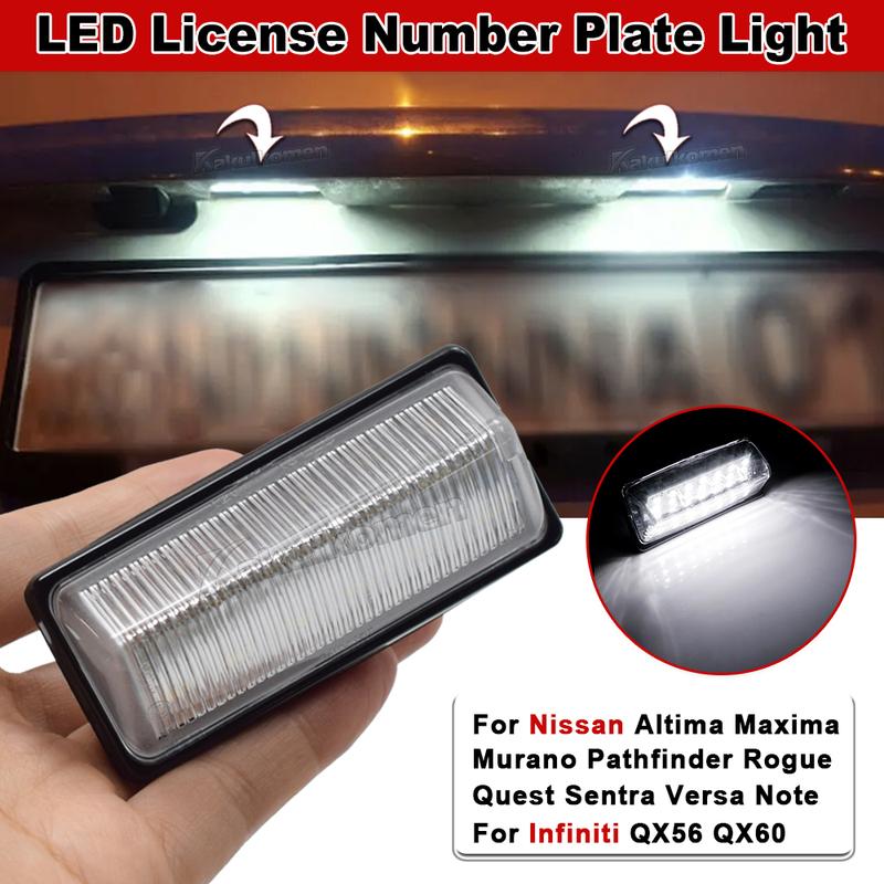 2x White Car LED License Number Plate Light Lamp For Nissan Altima Maxima Murano Pathfinder Rogue Quest Sentra Versa Note JX35
