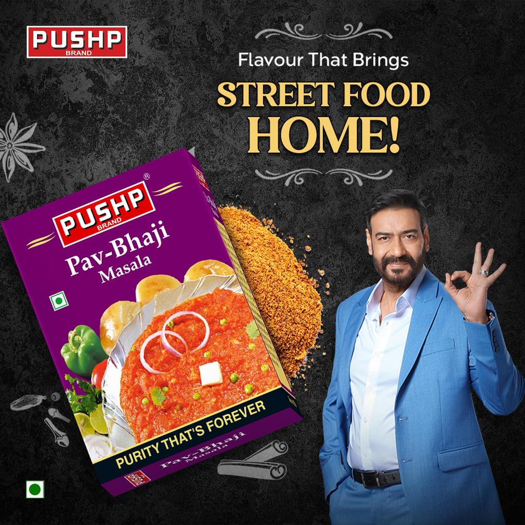 Pushp Pav Bhaji Masala Blend Premium Indian Spice Mix For Authentic Vegetable Curries And Street Style Dishes 100g Pack