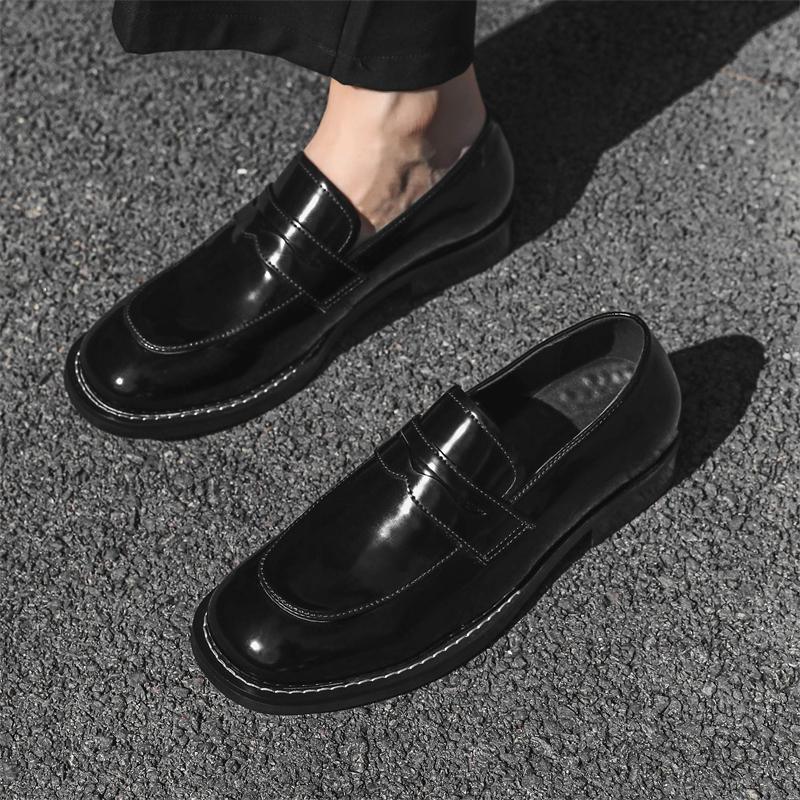 2025 Повседневные мужские пенни-лоферы из натуральной кожи, слипоны, черные, повседневные, для бизнеса, туфли для платья, мужские, для свадебной вечеринки, офисные туфли