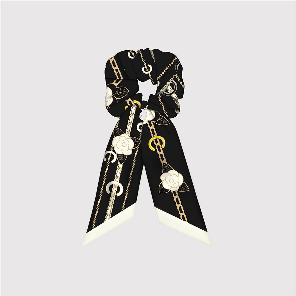 Большие резинки для волос из натурального шелка, резинки, завязки для волос, с принтом цепочки, эластичные резинки для волос, для хвостика, женские, элегантные, аксессуар для волос в виде шарфа