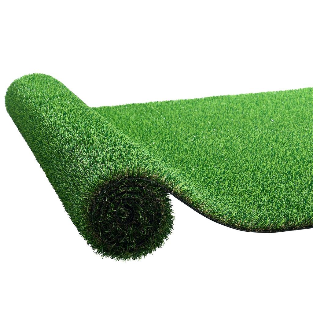 Artificial Grass, 457.2 x 213.36 cm Fake Grass Turf Rug, 3.5 cm Pile Height Realistic Synthetic Lawn Carpet Roll Mat, Easy Clean Drainage Holes for
