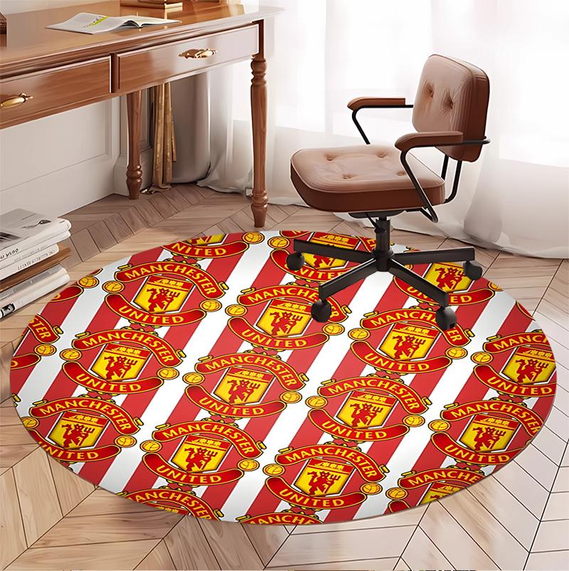 Manchester United F.C Pattern Round Rug, Indoor/Outdoor Mat, for Picnic, Gameroom, Bedroom, Office, Living Room, Home Decor Carpet, Birthday Gift