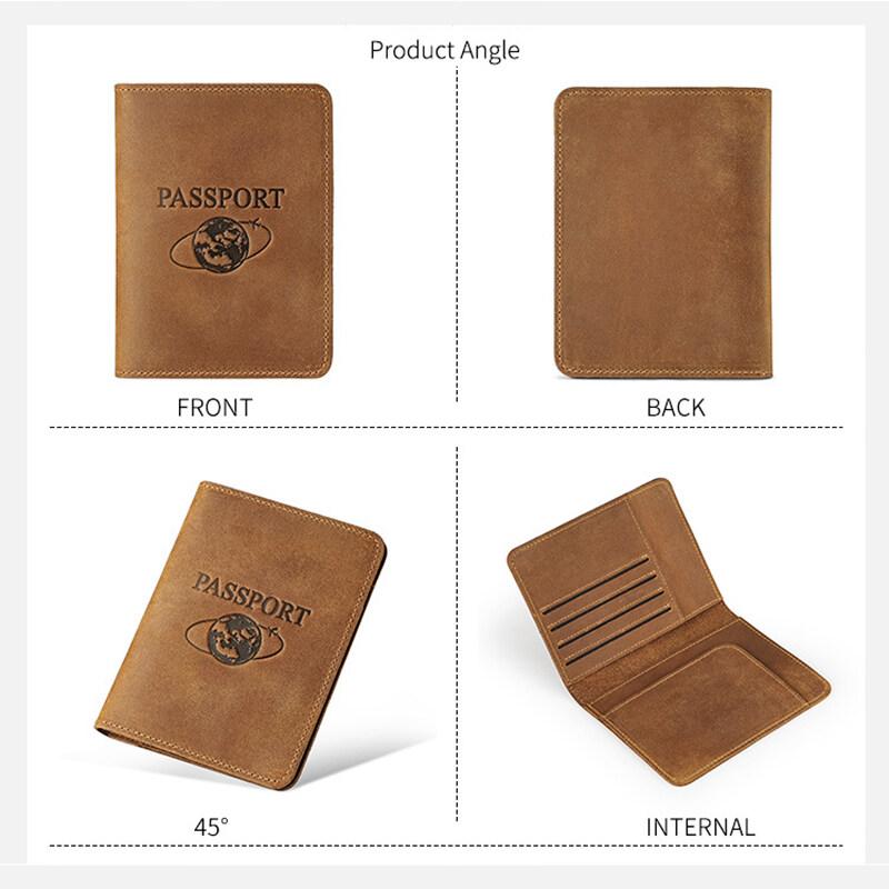 Durable Crazy Horse Leather Passport Cash Card Holder Integrated Boarding Pass Airplane Ticket Book Protective Cover