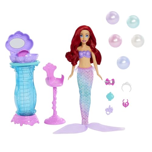 Mattel Принцесса Диснея Ариэль Жемчужная Pop! Сверкающий туалетный столик Кукла для переодевания Игровой домик Игровой набор с 1 куклой Возраст 3+ Фиолетовый JBF86